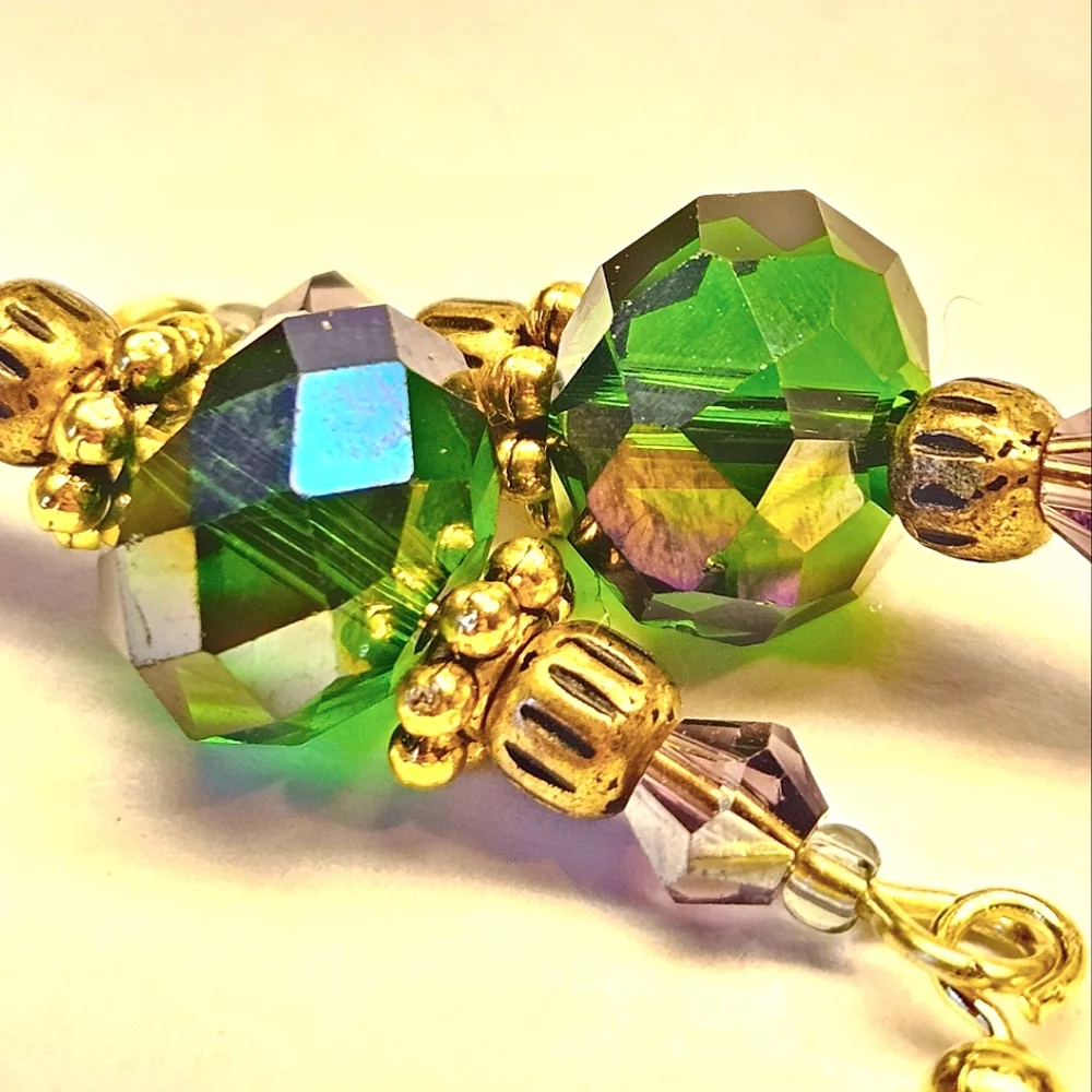 Green and Purple Beaded Earrings